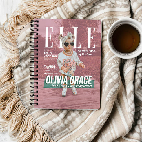 Personalized Fashion Magazine Baby Notebook – ELLE-Inspired Custom Cover with Name & Photo